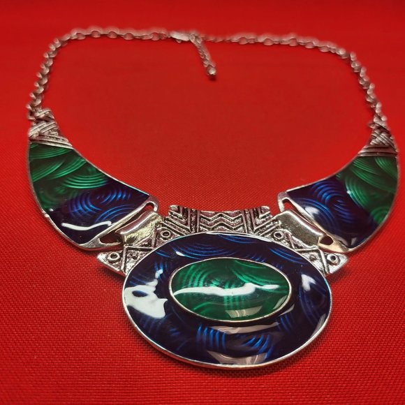 Oval Gangle Bib Collar Necklace Earrings Jewelry Set Boho Statement Metal Tribal - Picture 14 of 16